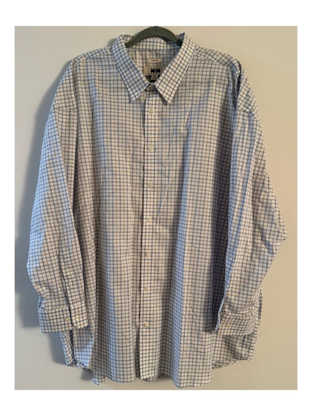 Joseph Abboud Men’s Dress Shirt 20 34/35 Blue Plaid Non Iron Cotton